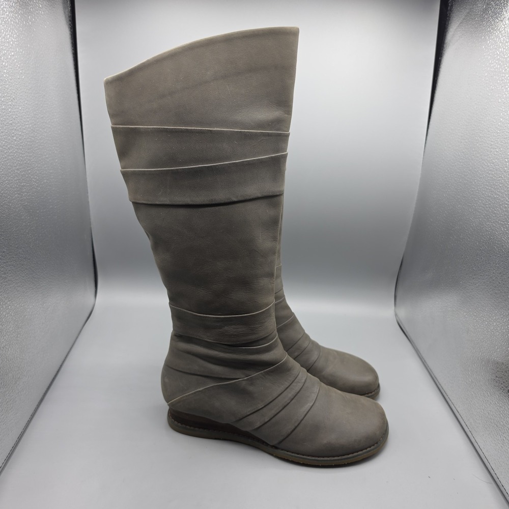 MIZ MOOZ Porter Boots Womens 8 Gray Leather Knee High Wedge Heel Ruched Zipper - Picture 5 of 13
